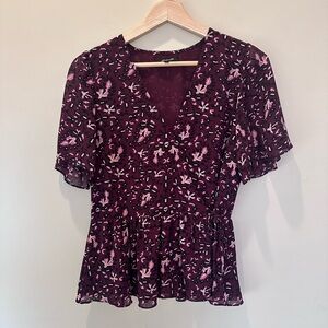 Madewell Dark Red Floral V-Neck Blouse